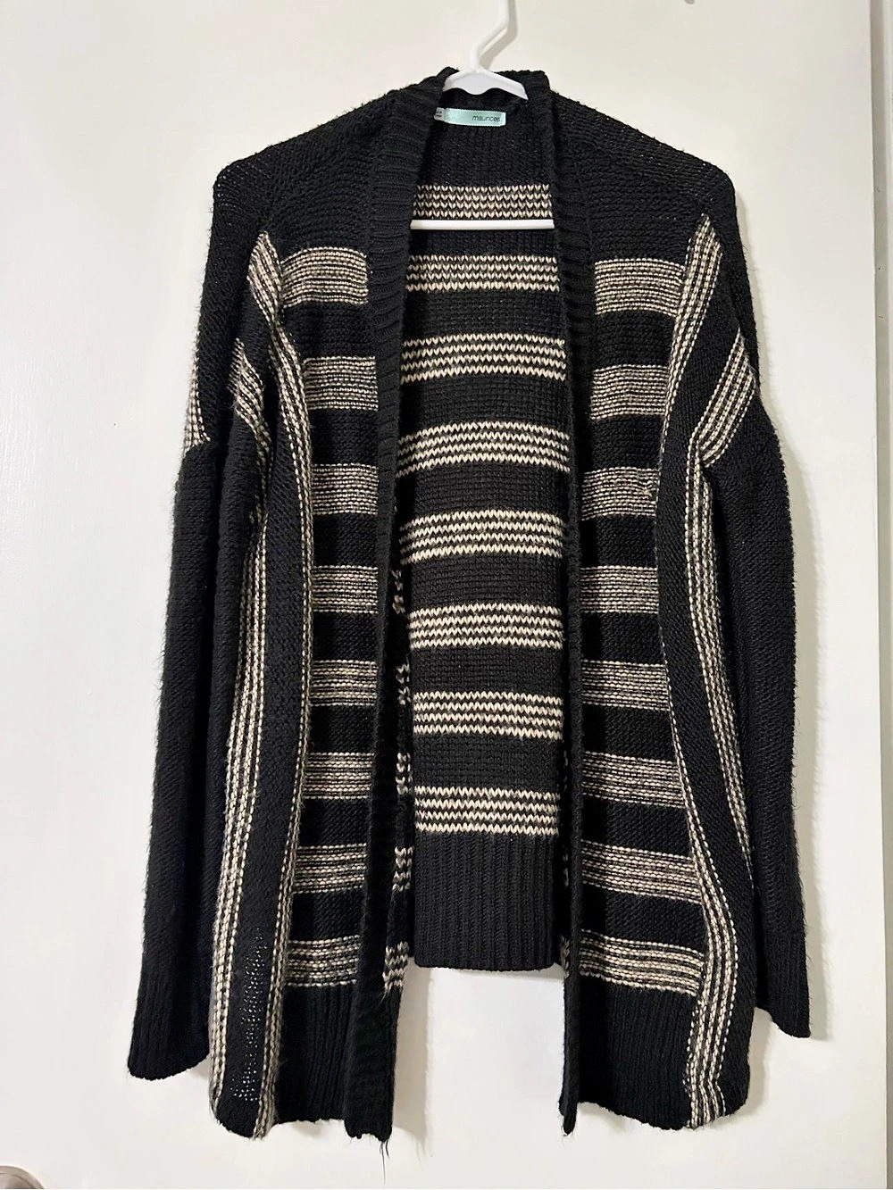 Maurices Striped Open Front Cardigan in Black & Cream Size Small